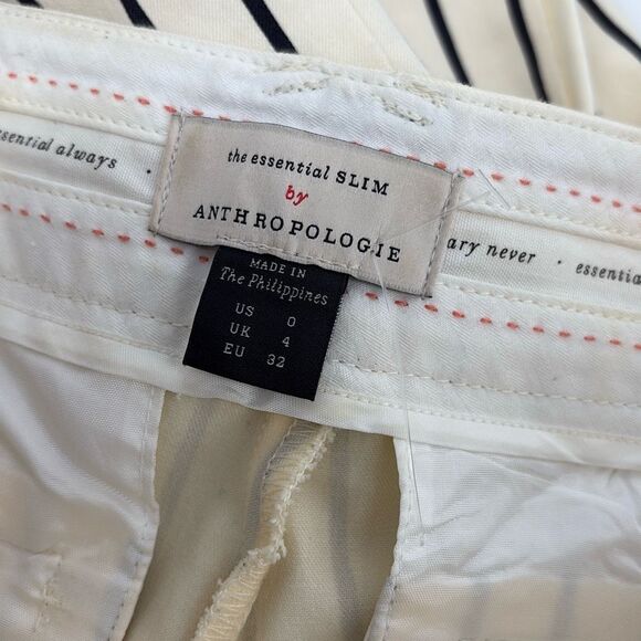 Anthropologie Essential Slim Pinstriped Pants‎ Mid -Rise Cream Navy size 0 - Picture 14 of 16